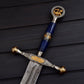 Handmade Damascus Steel Saint George Decorative Sword with Leather Sheath  40.5 Collectible Display Piece