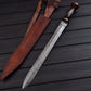 Handcrafted Damascus Steel Fixed Blade Knife  19 Double Edge Walnut & Dyed Bone Handle Leather Sheath Included