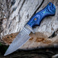 Premium Damascus Steel Hunting Knife  10 Fixed Blade with Blue Wood Handle  Leather Sheath  Razor Sharp Drop Point
