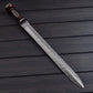 Handcrafted Damascus Steel Fixed Blade Knife  19 Double Edge Walnut & Dyed Bone Handle Leather Sheath Included
