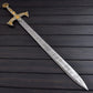 Handcrafted Damascus Steel Double Edge Sword  40  Overall Length  Leather Sheath with Shoulder Strap  Collector Display Piece