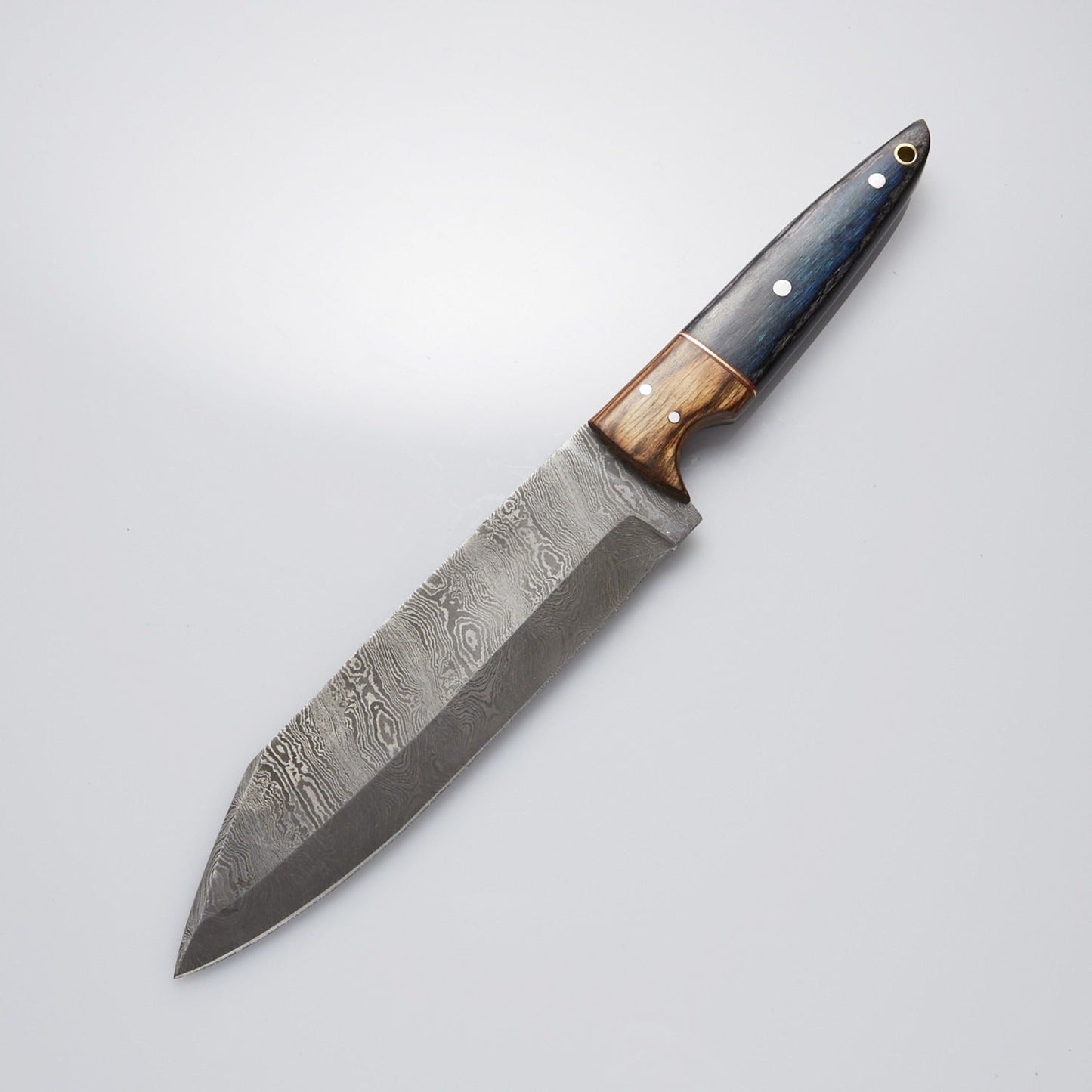 12" Damascus Steel Chef’s Knife with Colorful Handle & Brass Accents – Leather Sheath Included