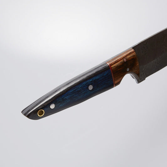 12" Damascus Steel Chef’s Knife with Colorful Handle & Brass Accents – Leather Sheath Included