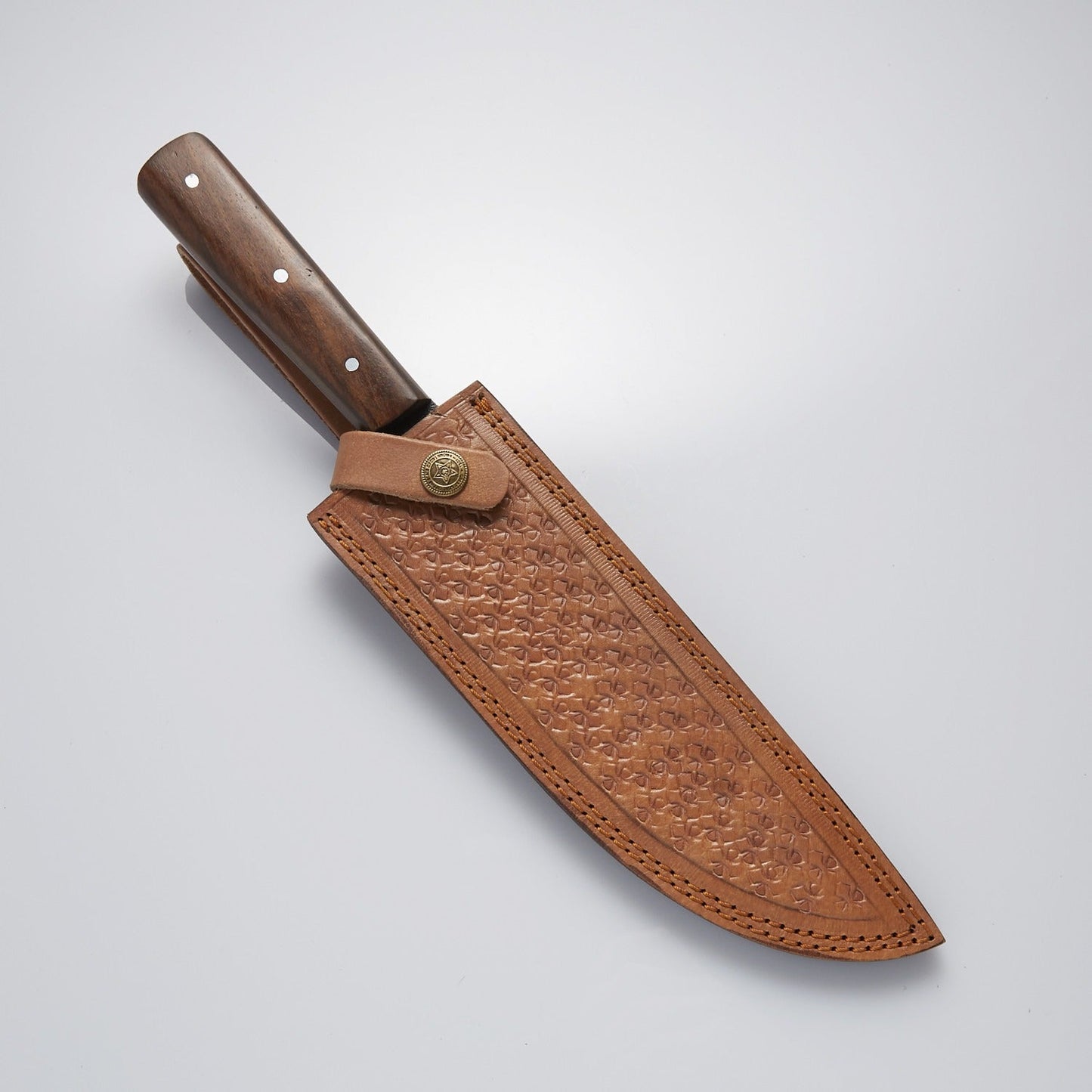 12.5" High Carbon Steel Chef Knife with Natural Wood Handle – 8" Blade & Leather Sheath