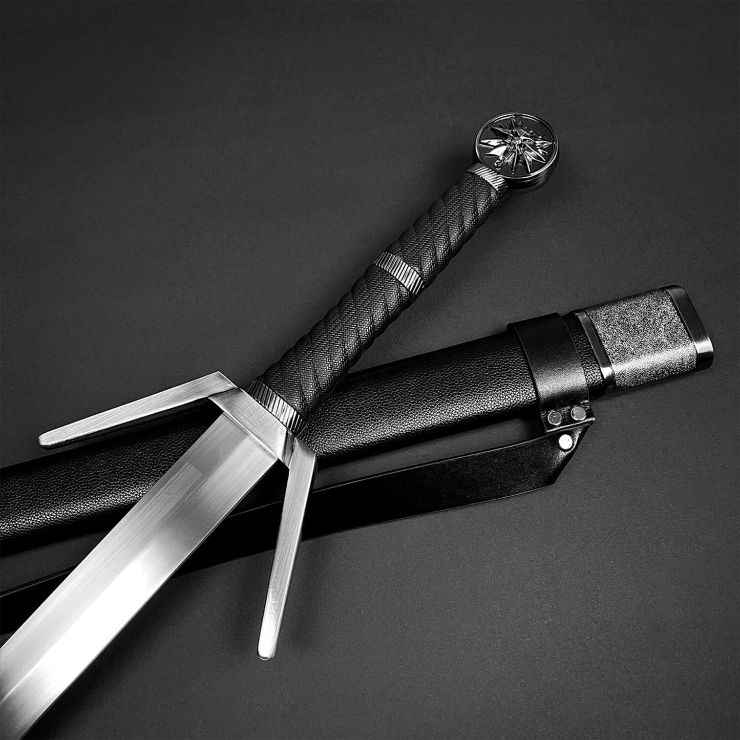 40.5" Carbon Steel Sword with Black & Silver Finish – Long Blade Display Sword