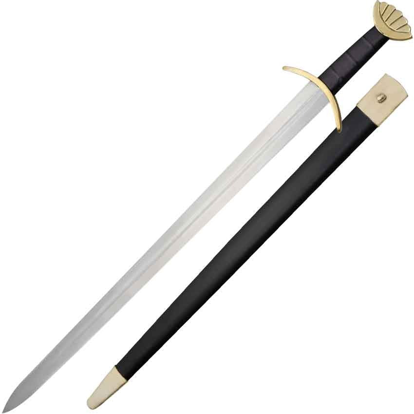 36.5" Decorative Viking Sword with Stainless Steel Blade – Brass Guard & Leather Scabbard