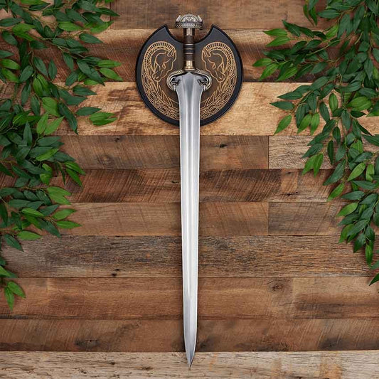 Fantasy Warrior Display Replica – Medieval Inspired Collectible with Wooden Plaque