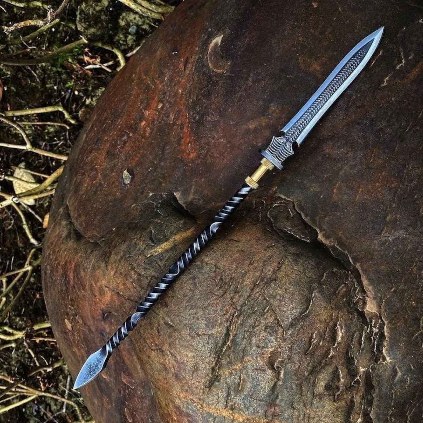 30" Hand Forged Rustic Steel Hunting Spear with Leather Sheath
