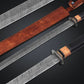 Damascus Steel Tanto-Inspired Collector’s Sword with Buffalo Horn & Olive Wood Handle  29.5" Overall Length