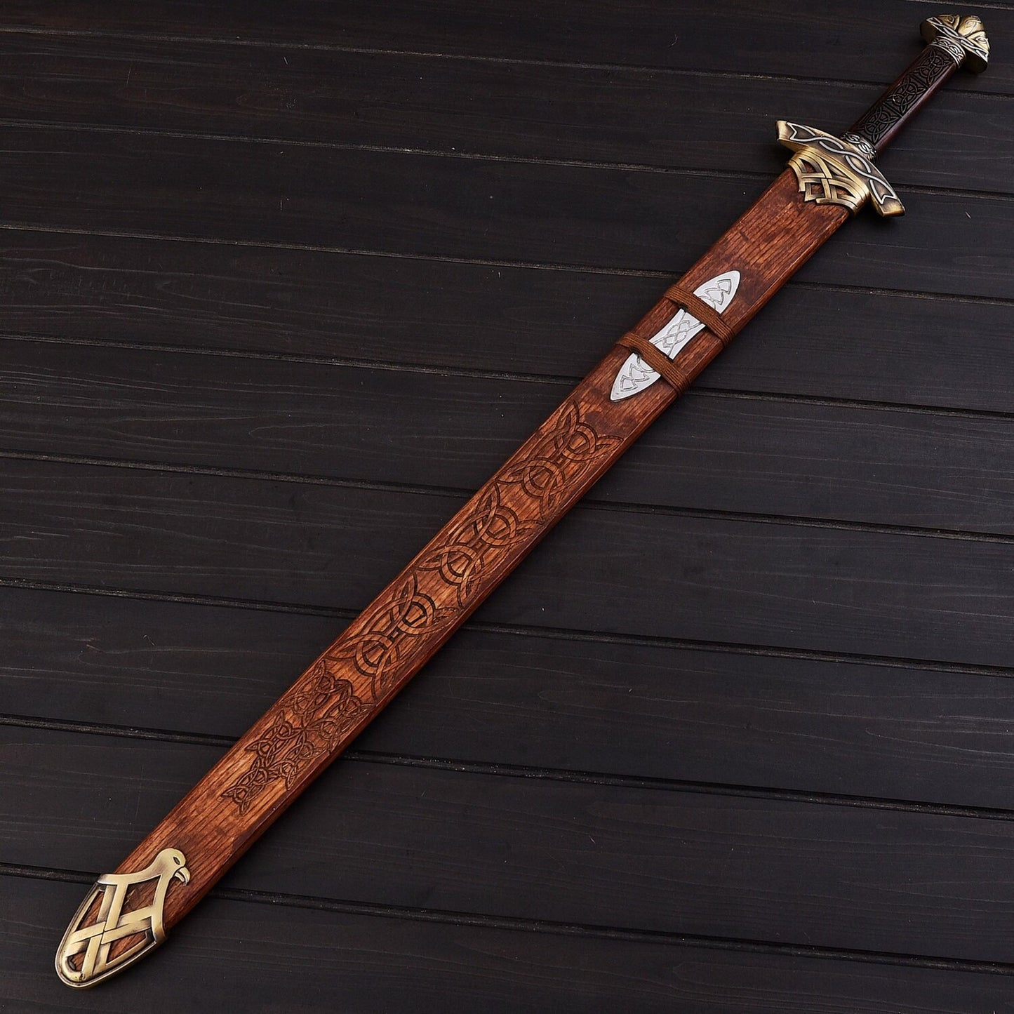 HandForged Damascus Steel Sword  30 Double Edged Battle Ready Blade with Rosewood Handle & Wood Sheath