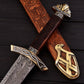 HandForged Damascus Steel Sword  30 Double Edged Battle Ready Blade with Rosewood Handle & Wood Sheath