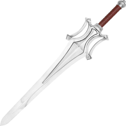Chrome Fantasy Display Sword Replica – Medieval Style Decorative Collectible with Wooden Plaque