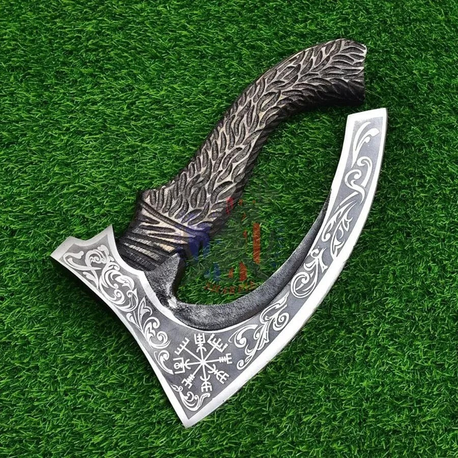 12" Handmade Viking Style Pizza Cutter Axe with Ash Wood Handle – Stainless Steel Blade & Leather Sheath
