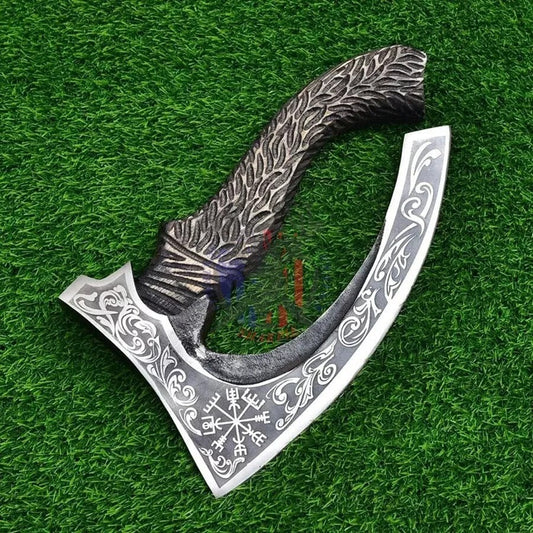 12" Handmade Viking Style Pizza Cutter Axe with Ash Wood Handle – Stainless Steel Blade & Leather Sheath