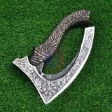 12" Handmade Viking Style Pizza Cutter Axe with Ash Wood Handle – Stainless Steel Blade & Leather Sheath
