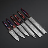 Premium Damascus Chef Knife Set – 6-Piece Professional Kitchen Knives with Red Wood Handles & Leather Case