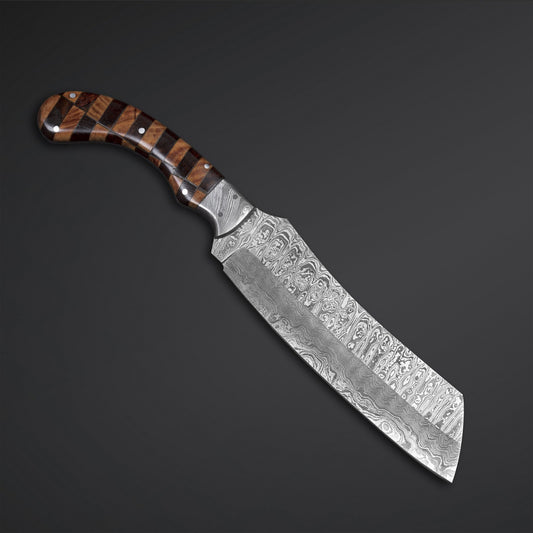 Handmade Damascus Steel Chopper – Razor Sharp Kitchen & Outdoor Chef Knife with Olive & Rosewood Handle