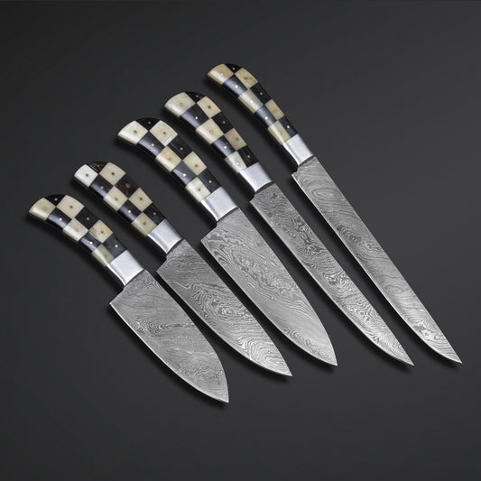 Chef Knives II – Premium 5-Piece Damascus Steel Knife Set | Camel Bone & Buffalo Horn Handles | Professional Kitchen Must-Have