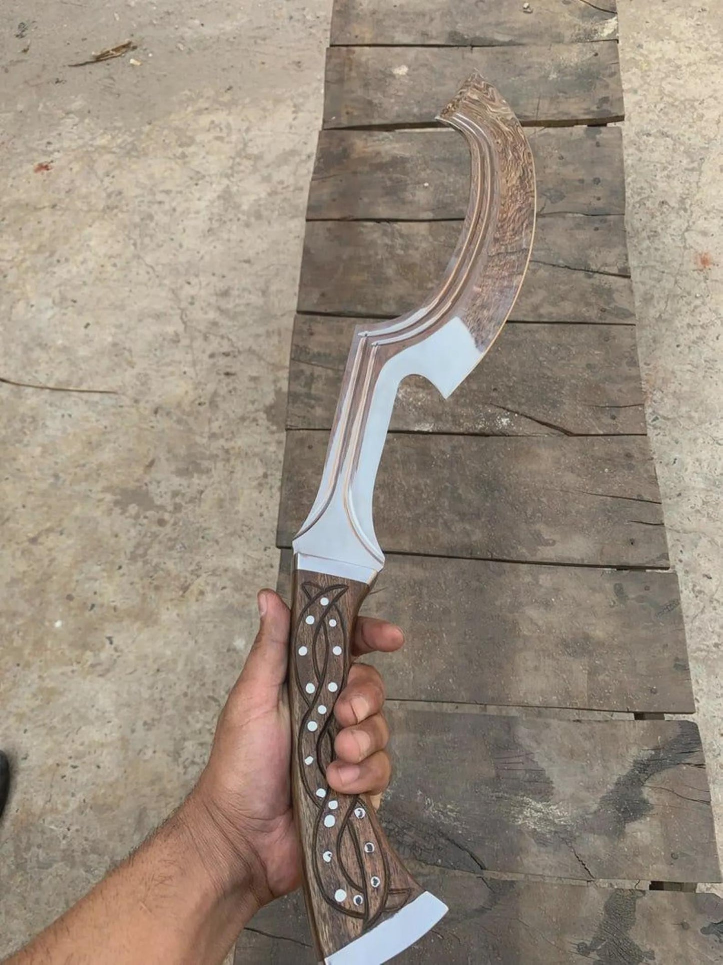 26" Hand-Forged Khopesh Style Carbon Steel Machete with Rosewood Handle  Leather Sheath Included